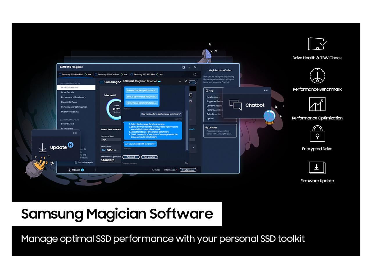 SAMSUNG SSD 990 PRO + Heatsink 1TB, PCIe 4.0, Compatible with PlayStation 5, Internal - MZ-V9P1T0GW