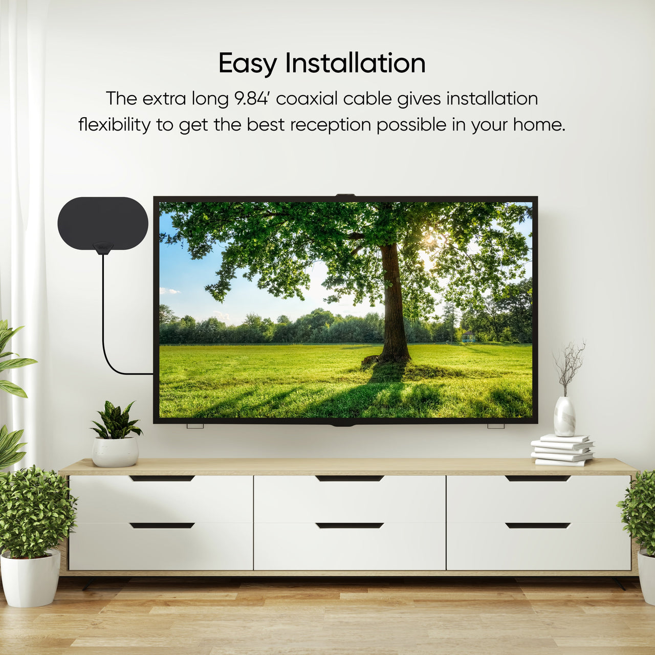 onn Indoor Dual-Color Amplified Antenna, 50 mile Range