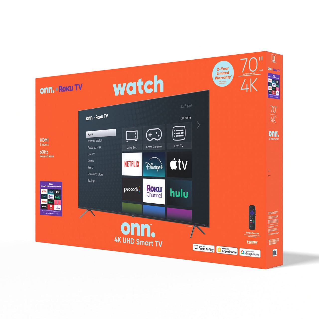 onn 70” Class 4K UHD Roku Smart Television, 100012588