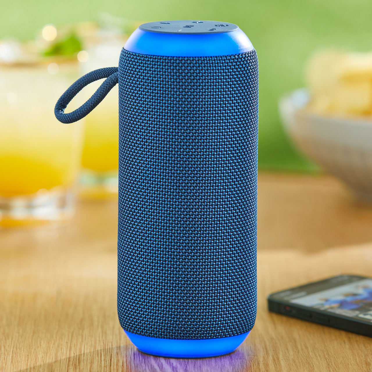 onn Medium Rugged Speaker with Bluetooth Wireless Technology and LED Lighting, Navy