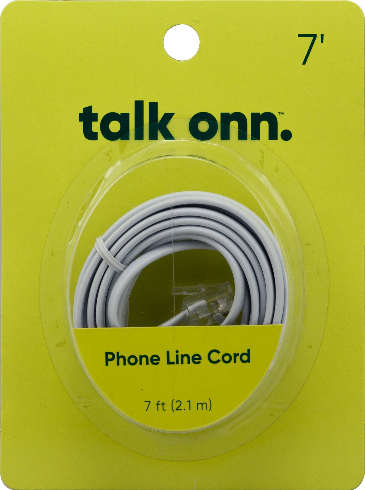 onn 7' Landline Phone Cord, White