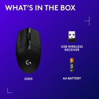 Logitech G305 LIGHTSPEED Wireless Gaming Mouse, HERO Sensor, 12,000 DPI, Lightweight, 6 Programmable Buttons, 250h Battery, On-Board Memory, Compatible with PC, Mac, Black