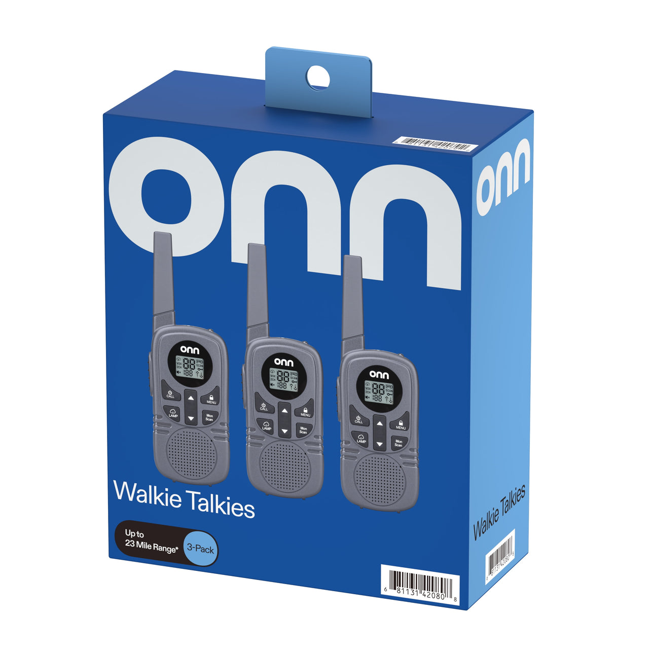 onn 23 Mile Range Walkie Talkies with Two Way Radios, LED Light and 22 FRS Channel Options, 3 Count