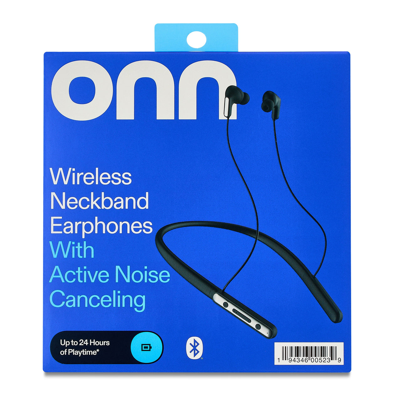 onn Bluetooth Wireless Neckband Earphones with Active Noise Canceling, Black