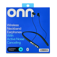 onn Bluetooth Wireless Neckband Earphones with Active Noise Canceling, Black