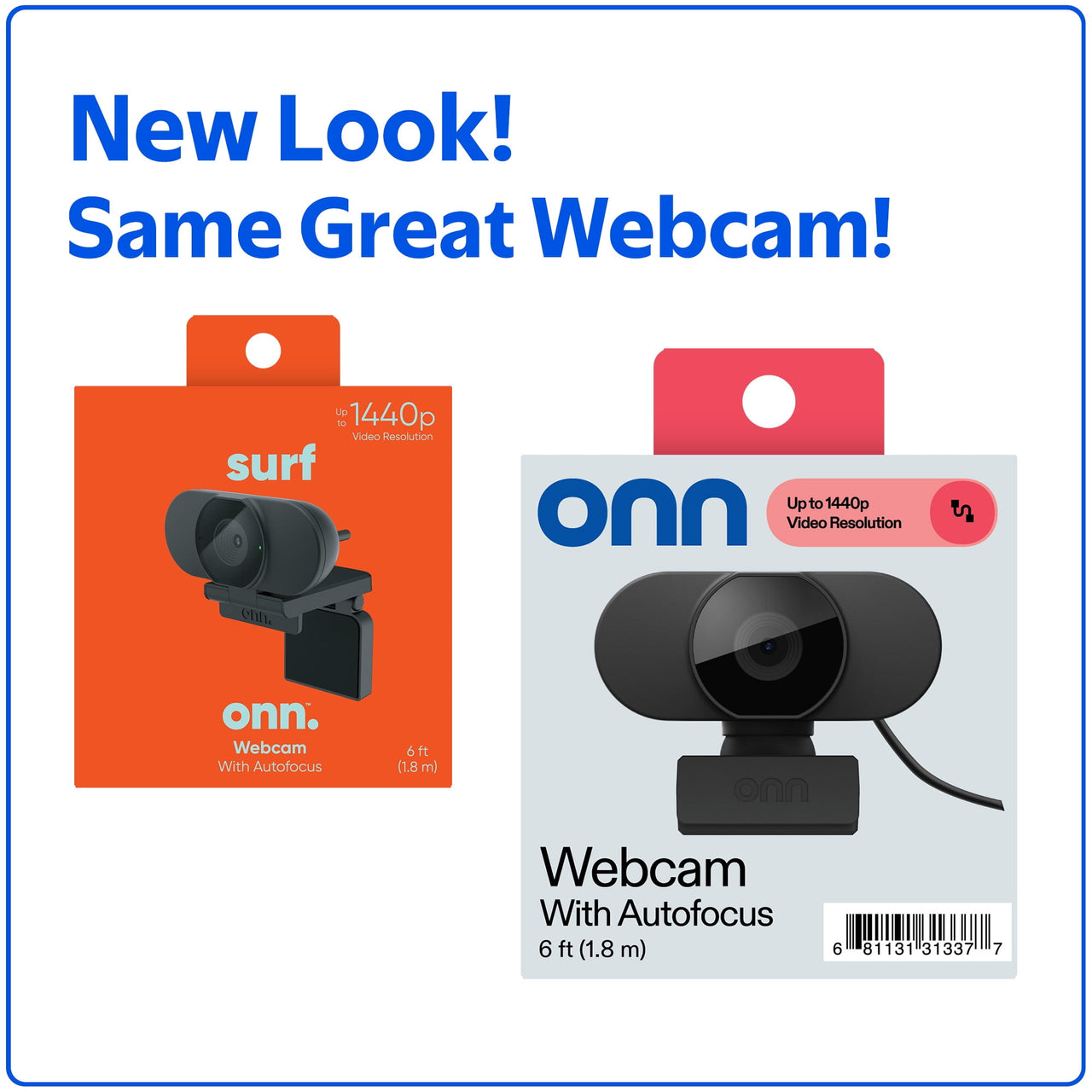 onn 1440P Webcam with Autofocus and Built-in Microphone, Adjustable,Black