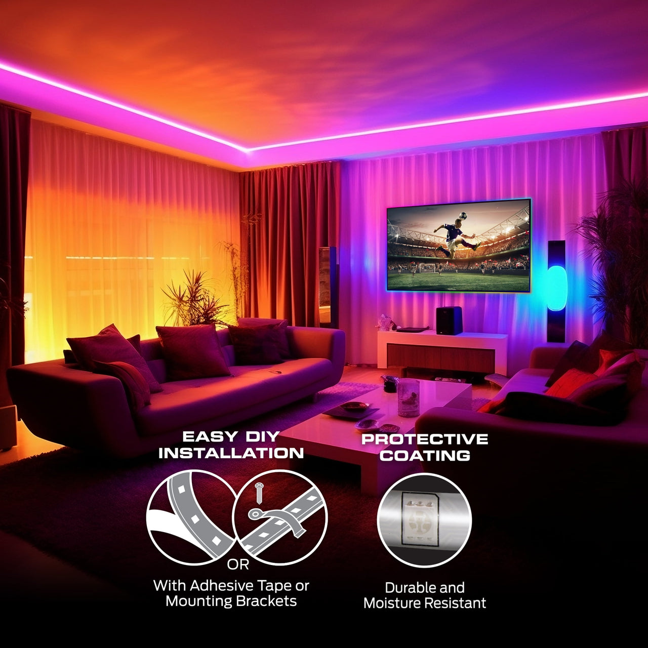 Monster Smart Lighting Indoor LED Strip Lights, RGBIC Multicolor Flow LED Lights, for Christmas, Halloween, Party, Gameday and More, 100’
