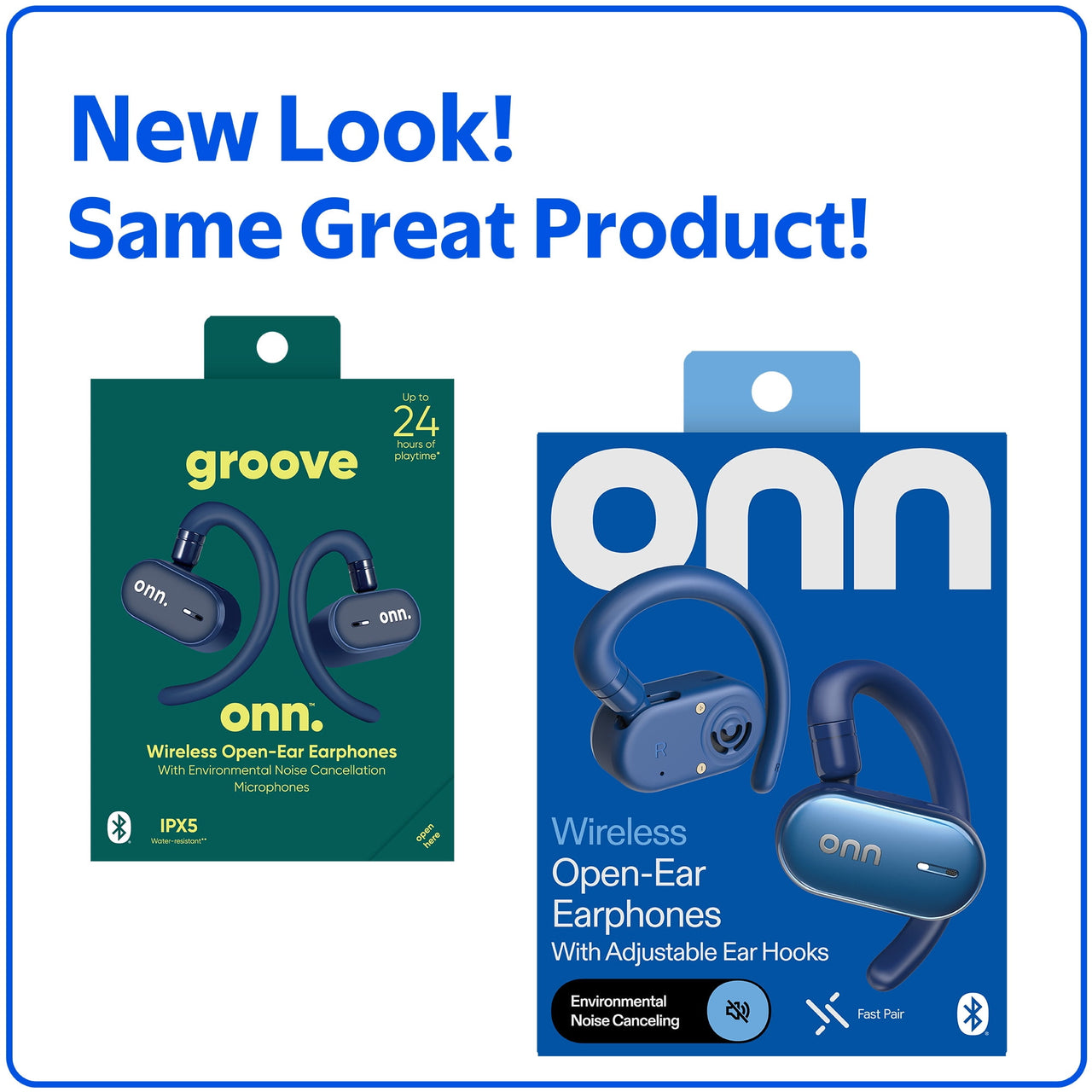 onn Wireless Open-Ear Earphones with Environmental Noise Canceling Microphones, Black