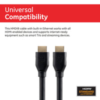 GE 25ft 4K HDMI 2.0 Cable with Ethernet, Gold-Plated Connectors, Black, 48723, New
