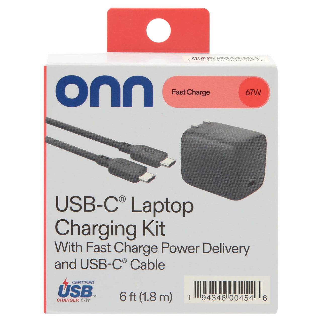 onn GAN 67W Laptop Charger with 1 USB-C Port, Compatible for Apple,Dell,HP,Asus,Acer,Lenovo,Grey