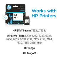 HP 64 Black Original Ink Cartridge, ~200 pages, N9J90AN#140