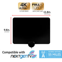 GE Amplified Indoor HDTV Antenna, 55-mile Range, VHF 1080P 4K, Black, 48862