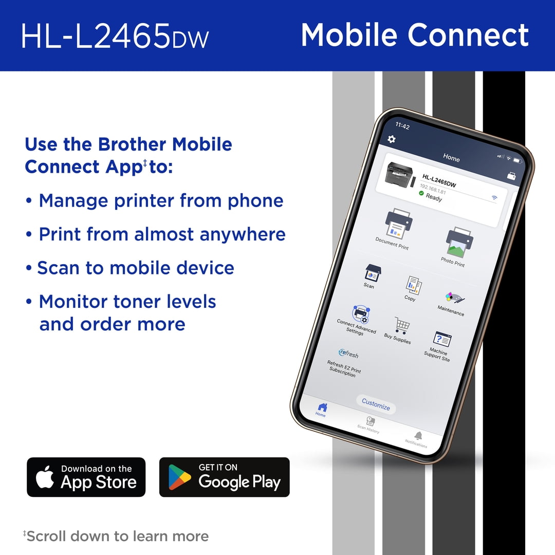 Brother Wireless HL-L2465DW Compact Monochrome Multi-Function Laser Printer with Print, Copy and Scan, Duplex and Mobile Printing