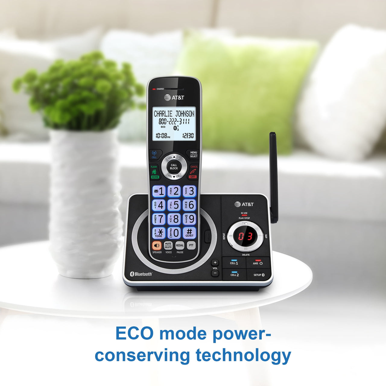AT&T 4-Handset Expandable Cordless Phone with Unsurpassed Range, Bluetooth Connect to Cell, Smart Call Blocker and Answering System, DLP72412 (Black)