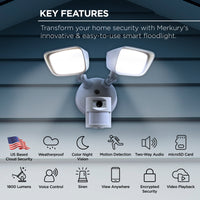 Merkury Floodlight Camera, Smart Wi-Fi, 1800 Lumens, Motion Alerts, (1-Pack)
