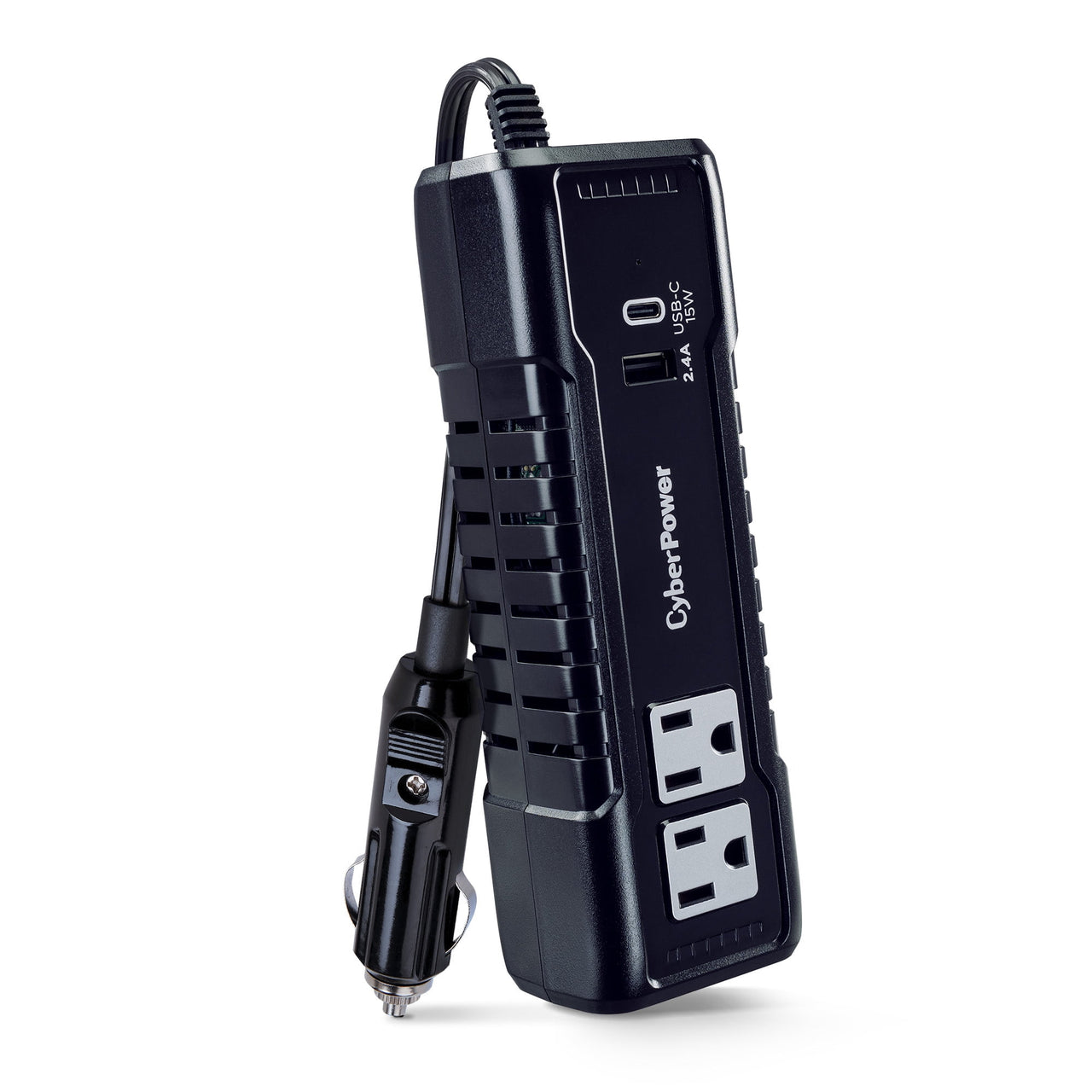 CyberPower M175XUC - 175W Black Power Inverter with 2 AC Outlets, 1 USB-C & 1 USB-A Port, 2.5 ft Cord