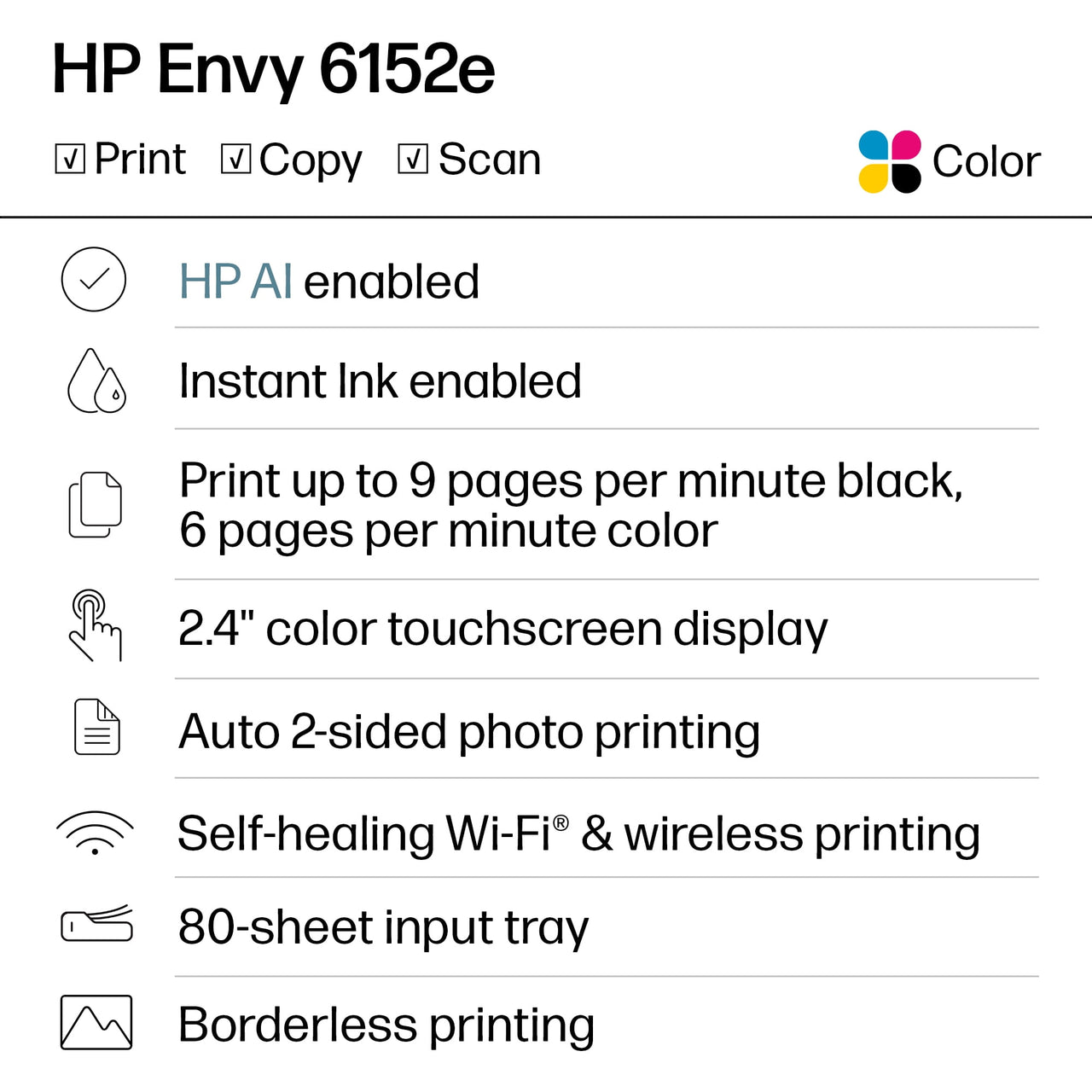 HP Envy 6152e Wireless All-in-One Color Photo Inkjet Printer, Scanner, Copier, 3mos FREE Instant Ink