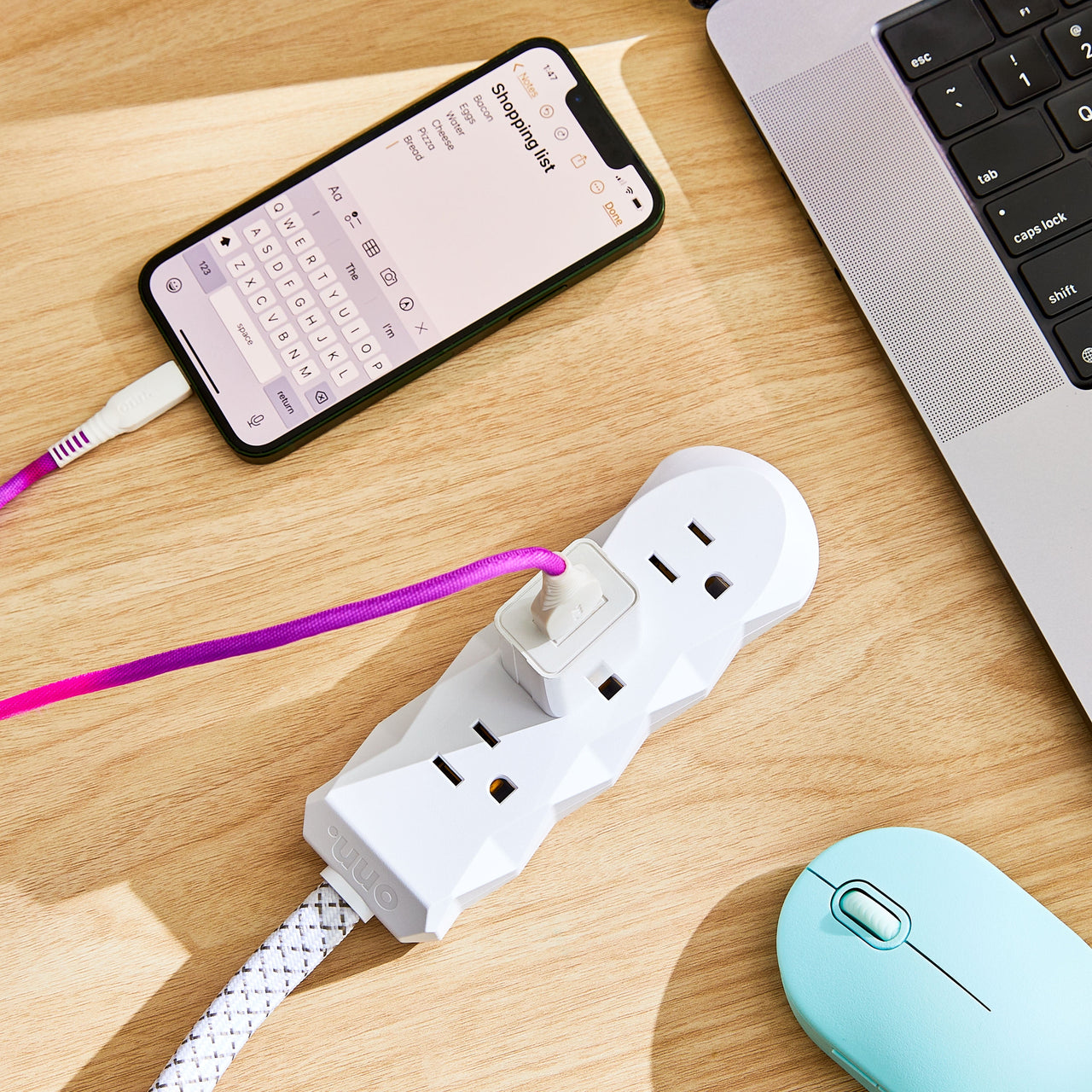 onn 3-Outlet Surge Protector with 4' Power Cord, White