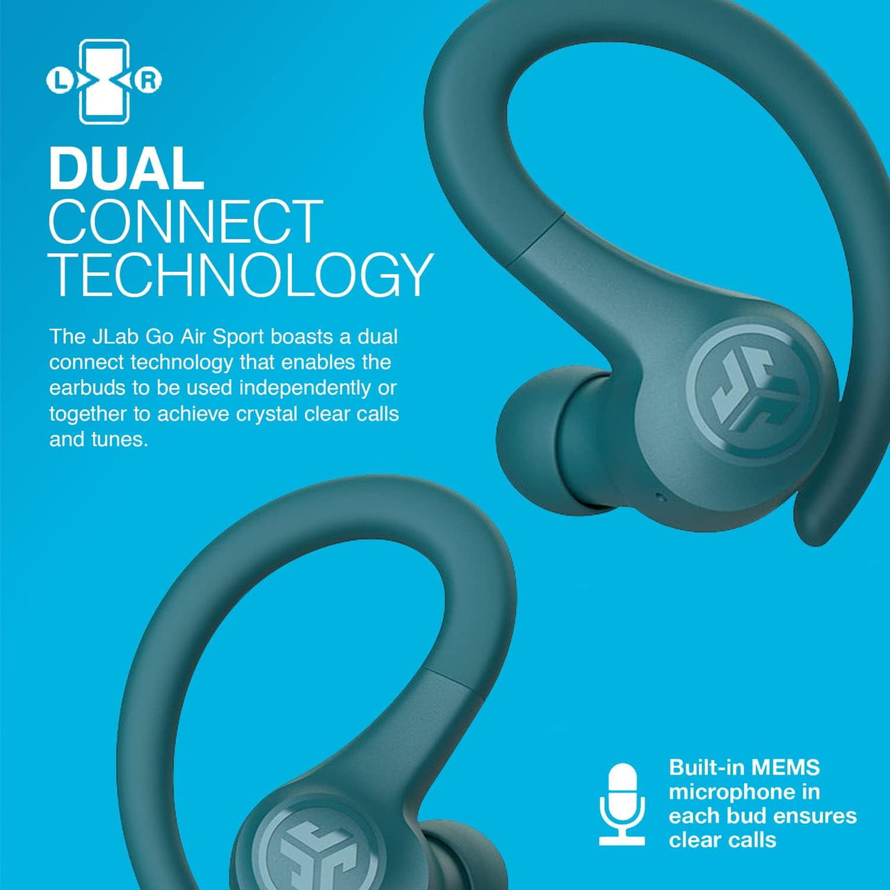 JLab Go Air Sport Bluetooth Earbuds, True Wireless with Charging Case