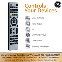 GE 4-Device Universal TV Remote Control in Brushed Silver, 33709