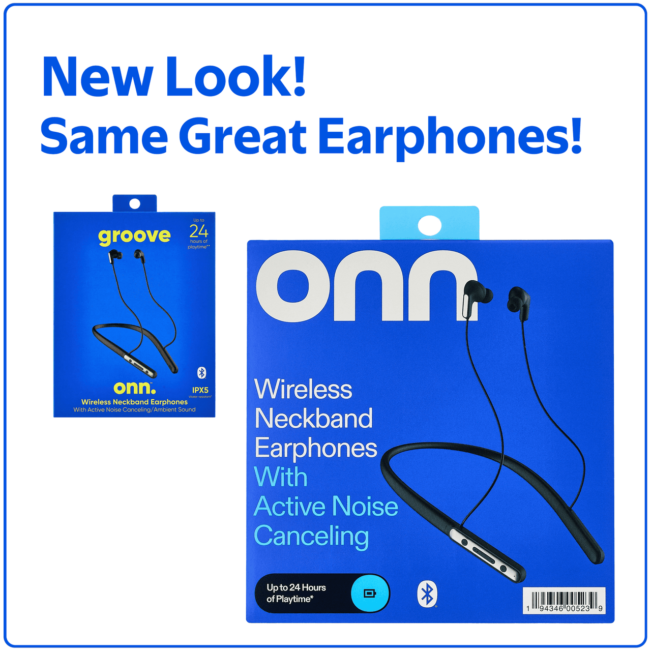 onn Bluetooth Wireless Neckband Earphones with Active Noise Canceling, Black