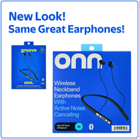 onn Bluetooth Wireless Neckband Earphones with Active Noise Canceling, Black