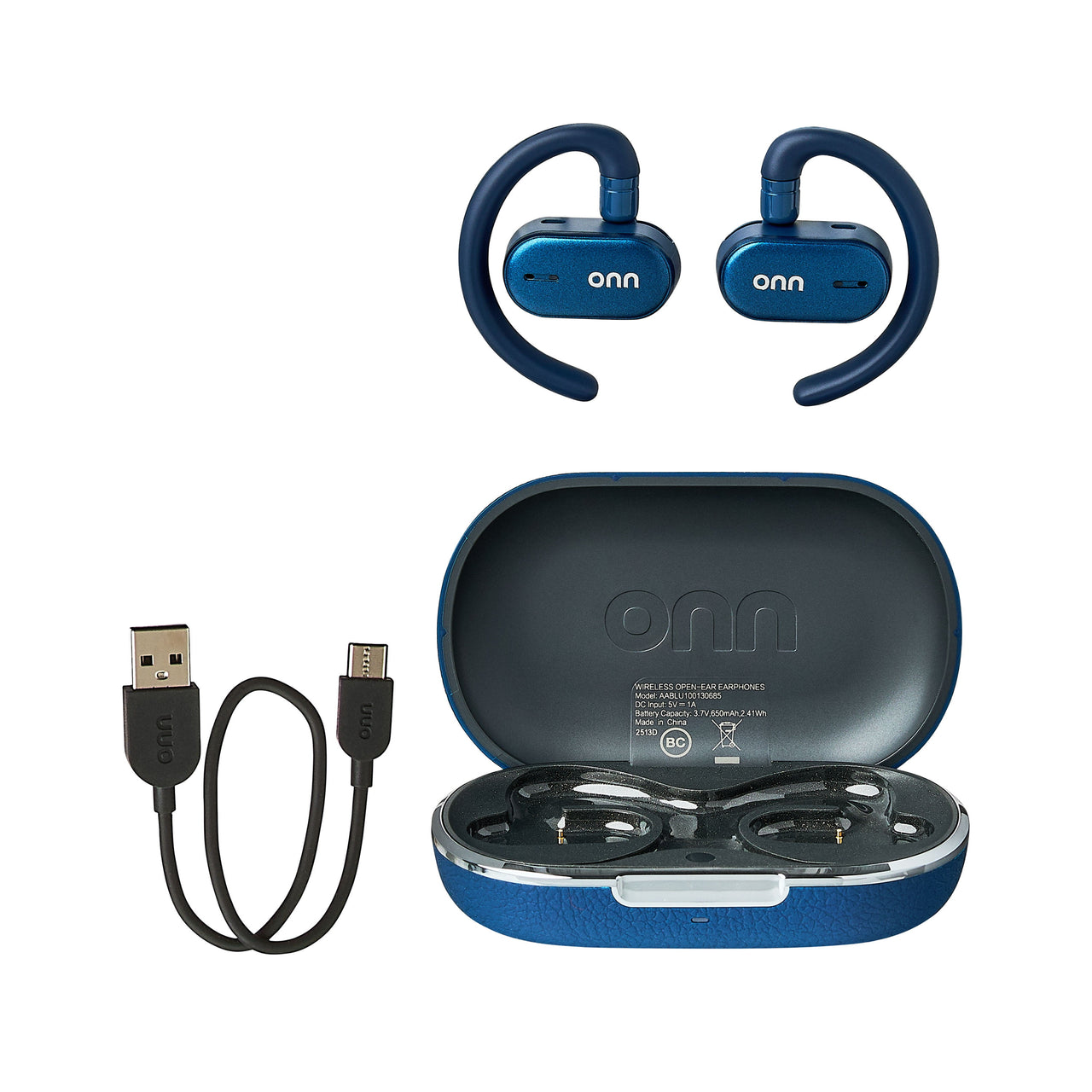 onn Wireless Open-Ear Earphones with Environmental Noise Canceling Microphones, Black