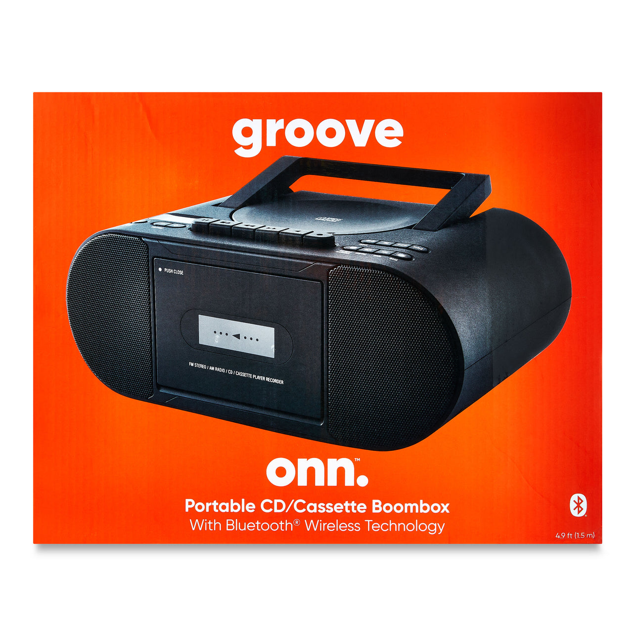 onn. Portable CD/Cassette Boombox with Bluetooth Wireless Technology, Black