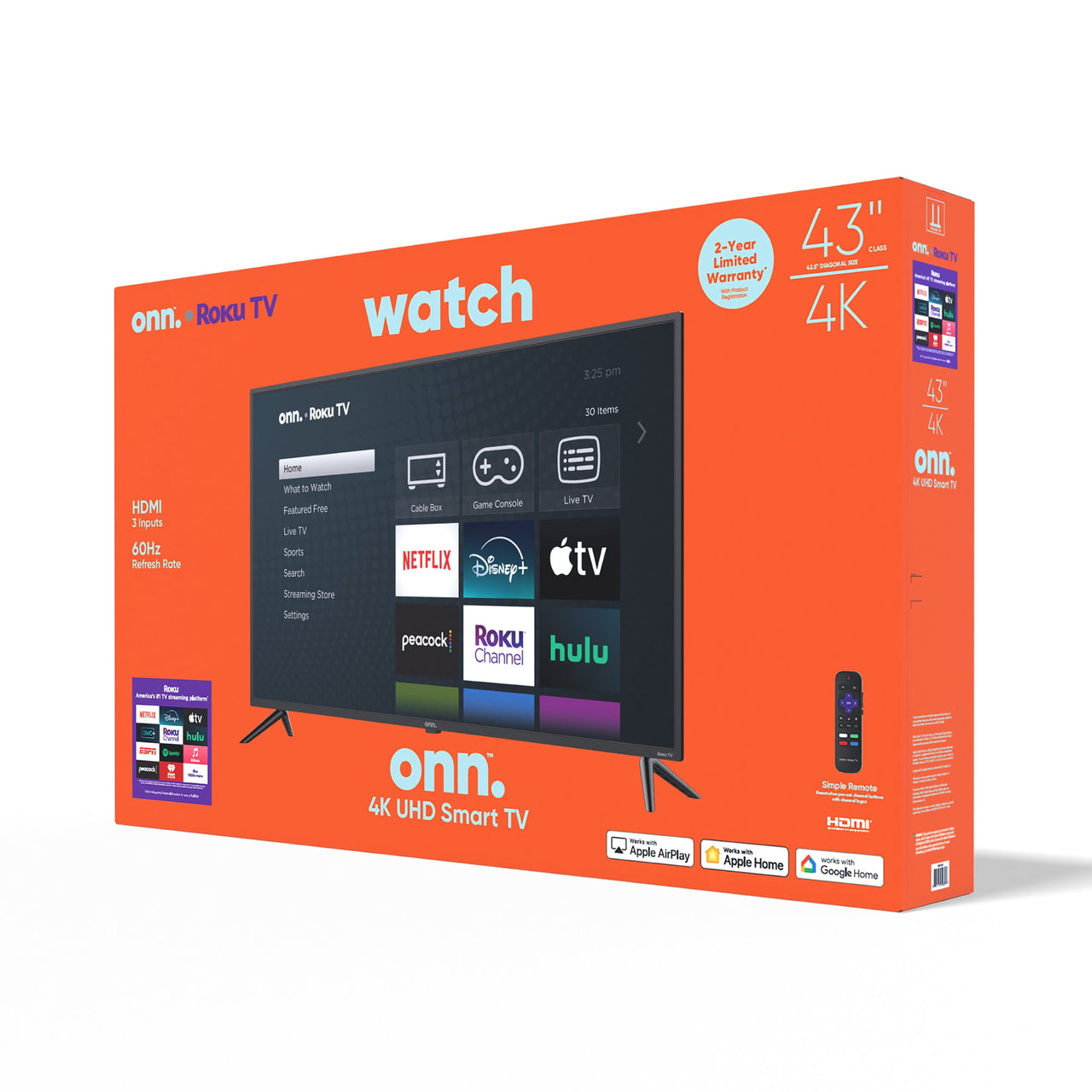 onn 43” Class 4K UHD Roku Smart Television, 100012584