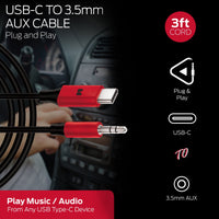 Monster MCA2-2002-BLK 3ft USB-C to 3.5mm AUX Cable Automotive/Portable Use 3 Foot Cable