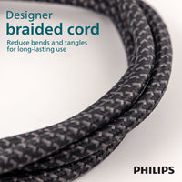 Philips 8-Outlet Surge Protector, 8ft Braided Cord, 15A, Black
