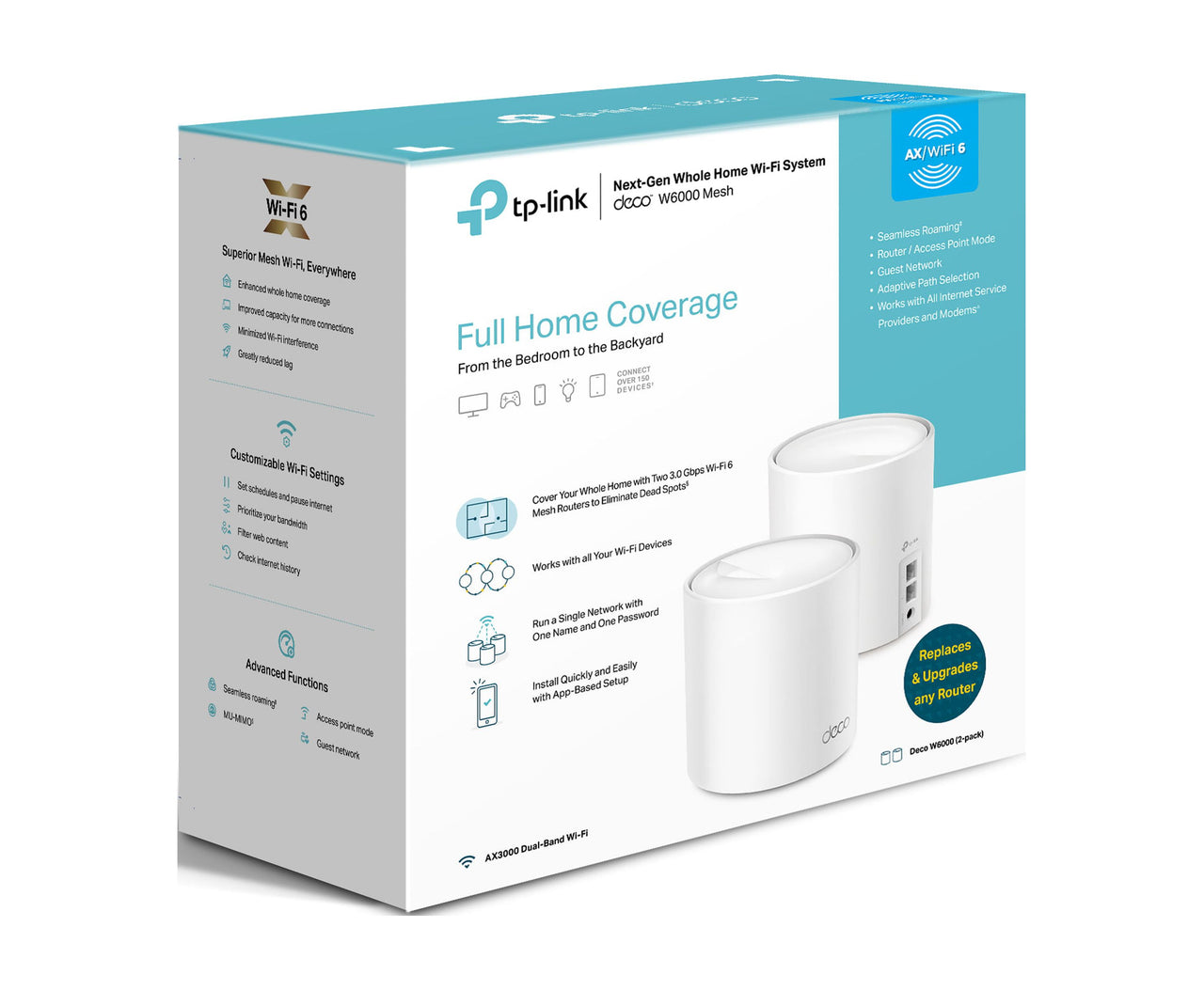 TP-Link Wi-Fi 6 AX3000 Wi-Fi 6 Mesh Router System | Deco W6000 (2-Pack) | 5,000 Sq. ft. of WiFi Coverage, Replaces Individual Routers and Extenders, Indoor coverage up to 5,000 sq. ft.