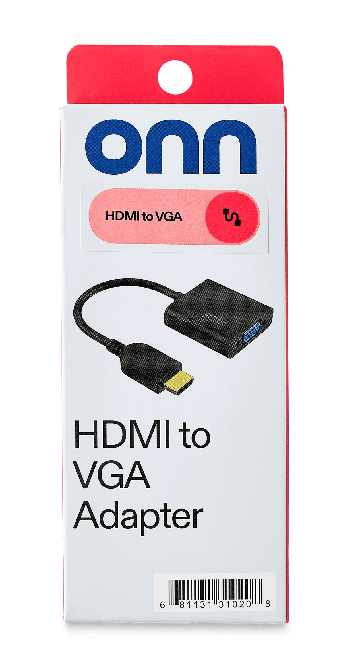onn HDMI to VGA Adapter, HDMI Male to VGA Female, 1080p 2K Support, Gold-Plated Connectors, 8 Inch, Black