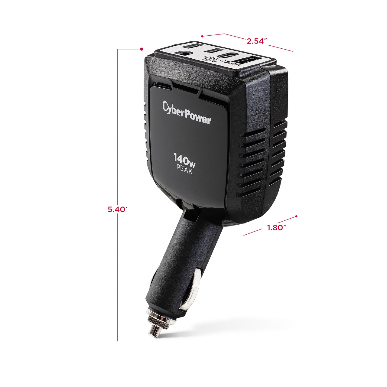 CyberPower M140BUC 140W Power Inverter - 1 AC Outlet, USB-C & USB-A Ports, Black