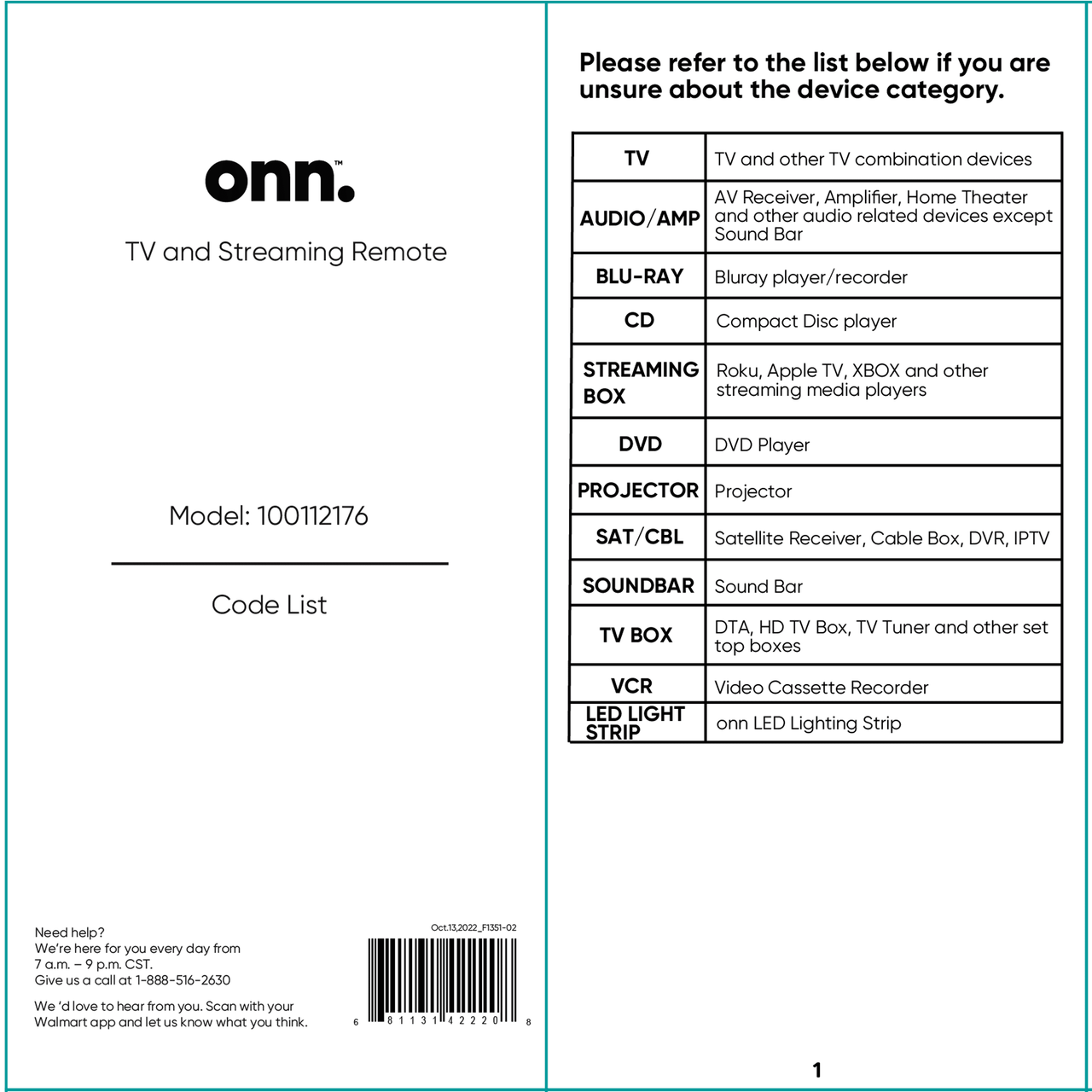 onn. Universal 3-Device Remote, Black, Compatible for TV, Streaming, Soundbar