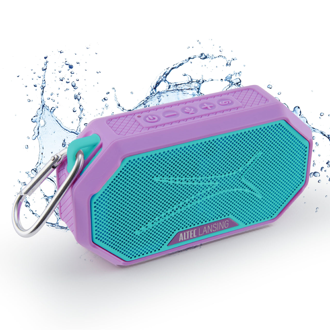 Altec Lansing HydraMini 2.0 EverythingProof Bluetooth Speaker, Waterproof IP67, Floats, 12-Hour Playtime, Built-In Magnet, Carabiner & Mount, Blue White