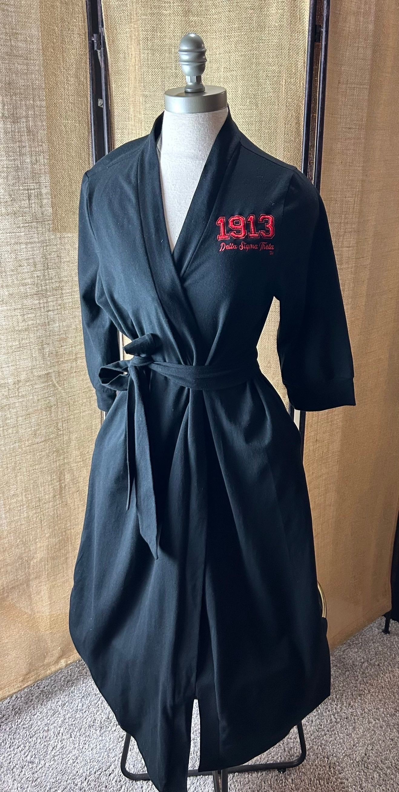 Cotton Black Knit Kimono Robe