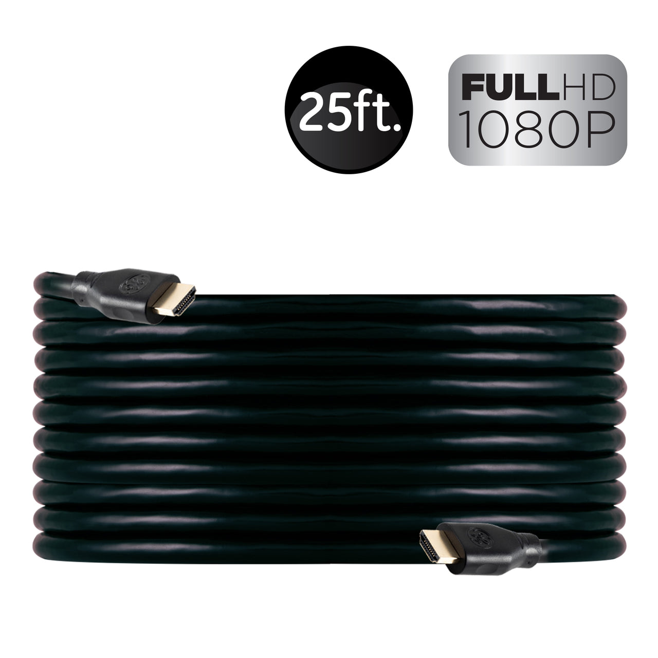 GE 25ft 4K HDMI 2.0 Cable with Ethernet, Gold-Plated Connectors, Black, 48723, New