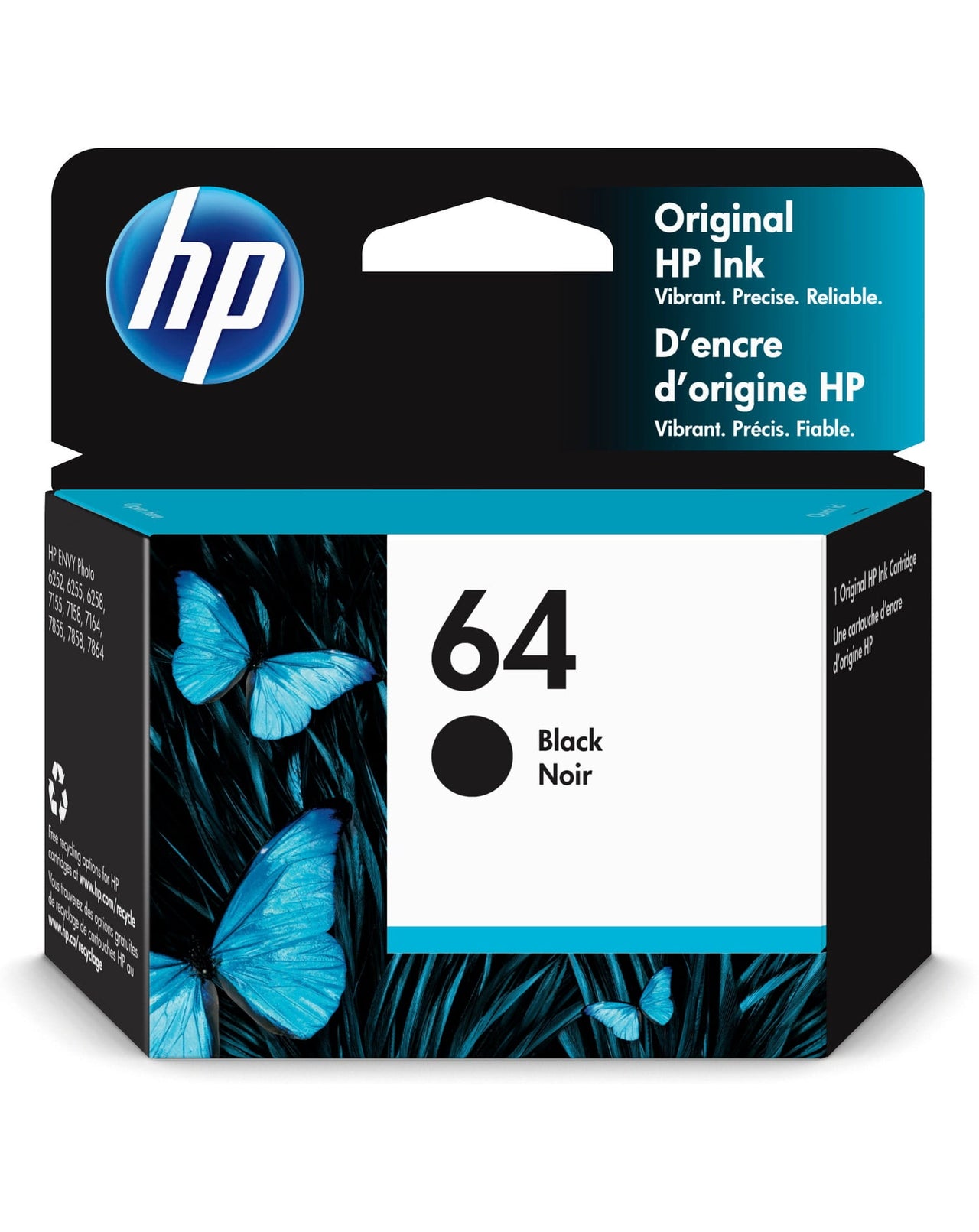 HP 64 Black Original Ink Cartridge, ~200 pages, N9J90AN#140