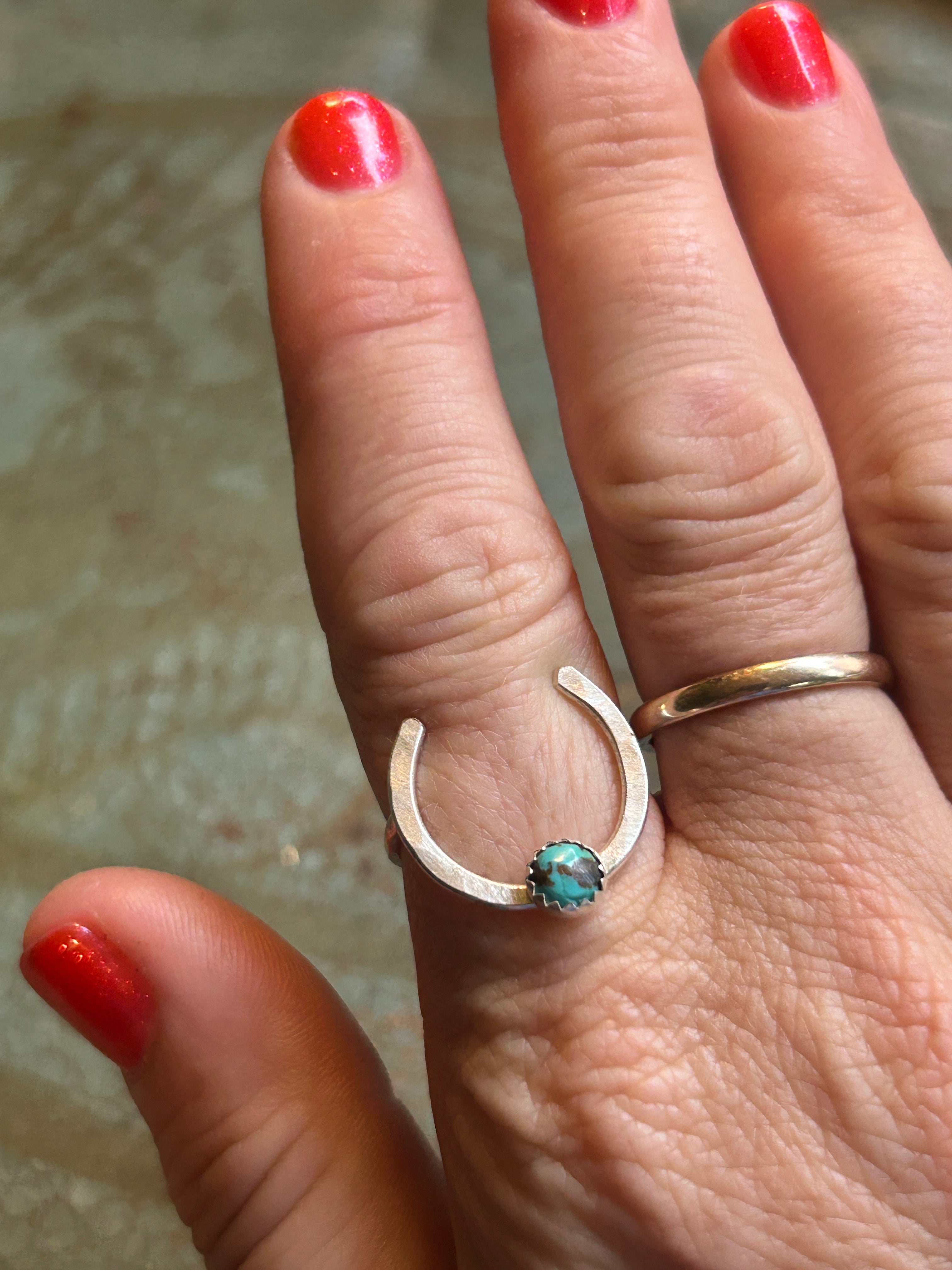 Turquoise Lucky Horseshoe Ring - Large