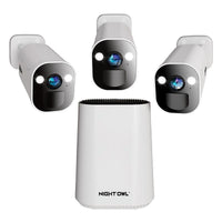 Night Owl Expandable Wi-Fi Security Hub with 64GB microSD Card and 3 Wire Free 2K Deterrence Cameras