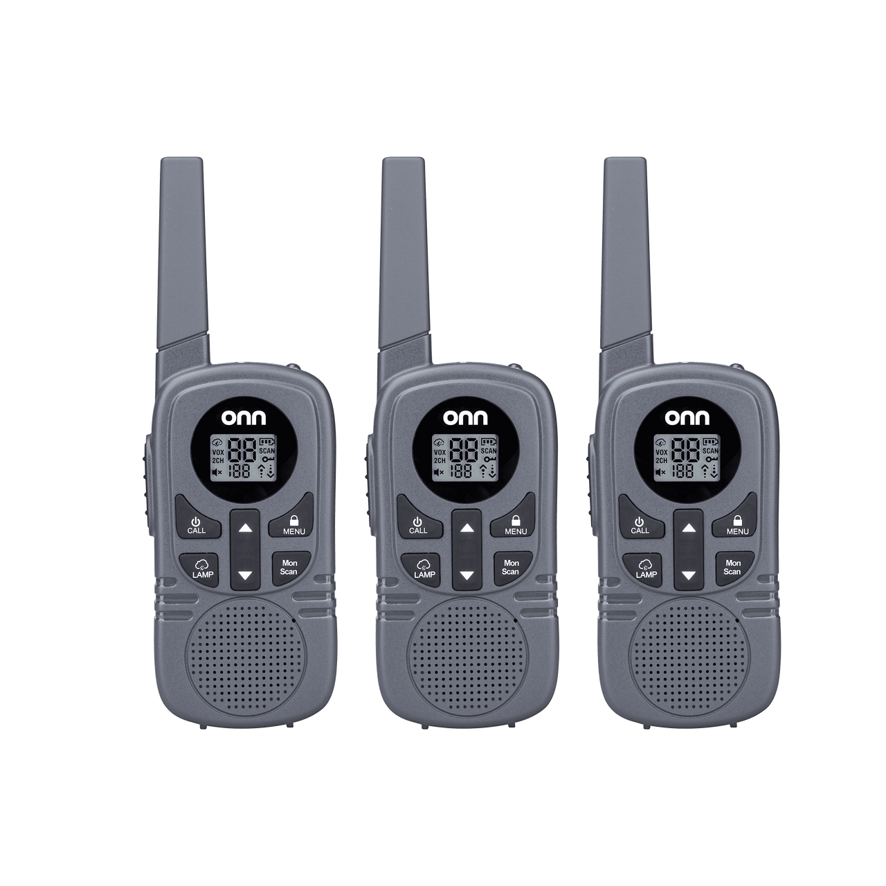 onn 23 Mile Range Walkie Talkies with Two Way Radios, LED Light and 22 FRS Channel Options, 3 Count