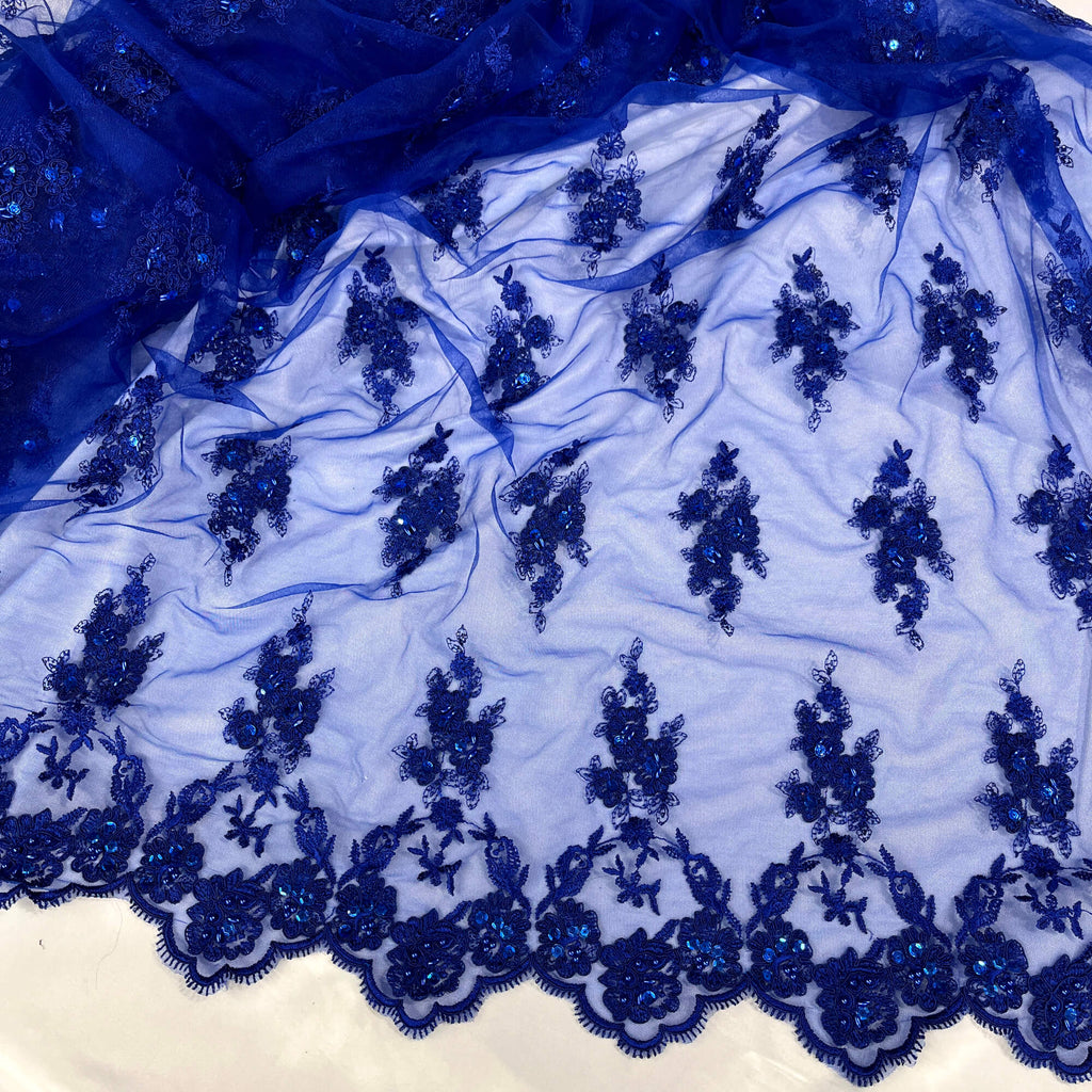 Beaded & Corded Lace Fabric Embroidered on 100% Polyester Net Mesh | Lace USA - 96644W-BP