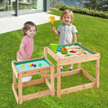 Wooden Sand and Water Tables with Protective Cover for Kids-Natural