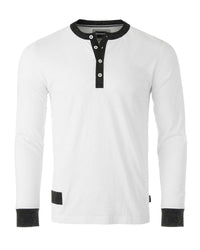 ZIMEGO Men's Long Sleeve Contrast Button Placket Neck Cuffs Casual Henley Shirts