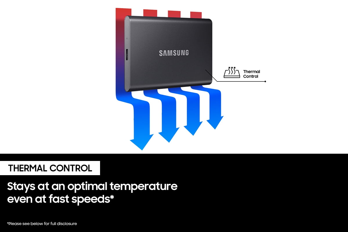 SAMSUNG T7 Portable SSD 1TB Indigo Blue, Up-to 1,050MB/s, USB 3.2 Gen2, External - MU-PC1T0H/AM