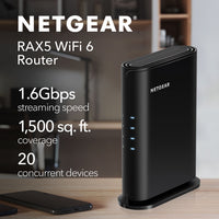 NETGEAR WiFi 6 Router (RAX5) – Security Features, AX1600 Wireless Speed (Up to 1.6 Gbps) - Covers up to 1,500 sq. ft., 20 Devices