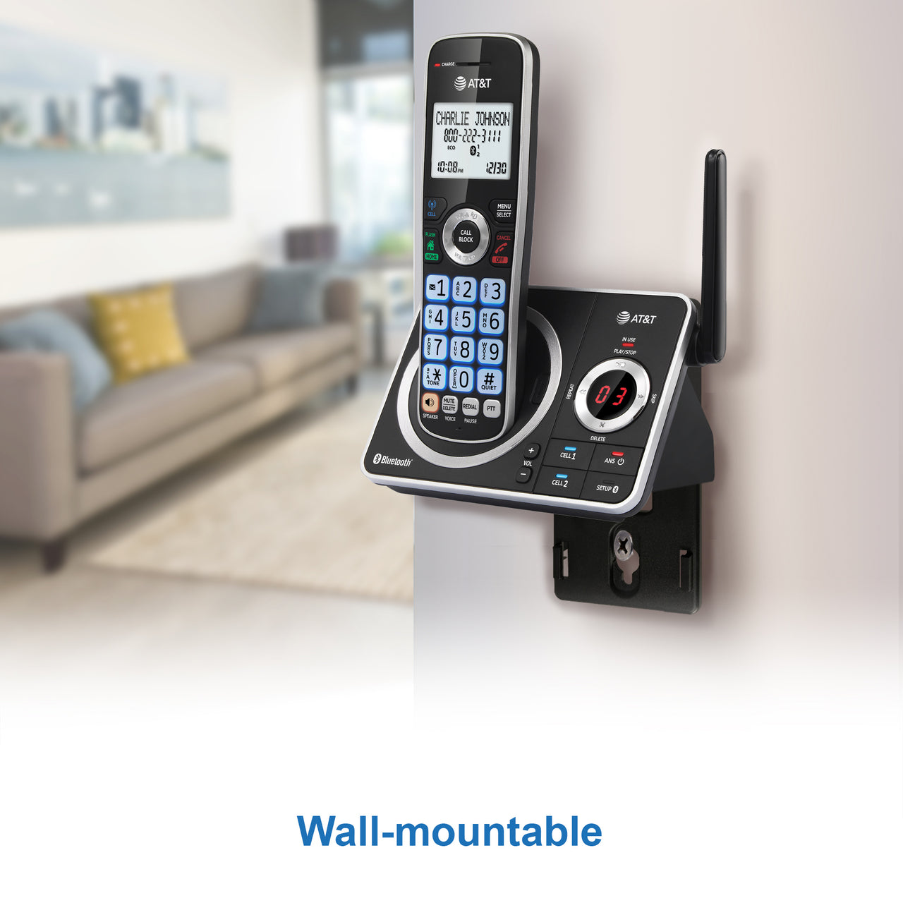 AT&T 4-Handset Expandable Cordless Phone with Unsurpassed Range, Bluetooth Connect to Cell, Smart Call Blocker and Answering System, DLP72412 (Black)