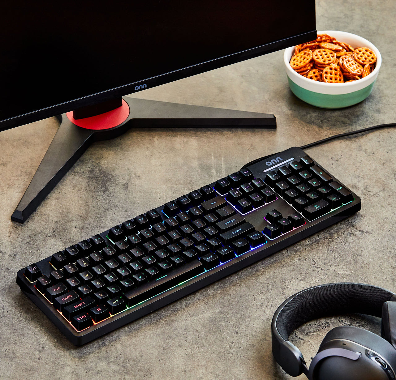 onn Wired LED Gaming Keyboard, Backlit, Gray