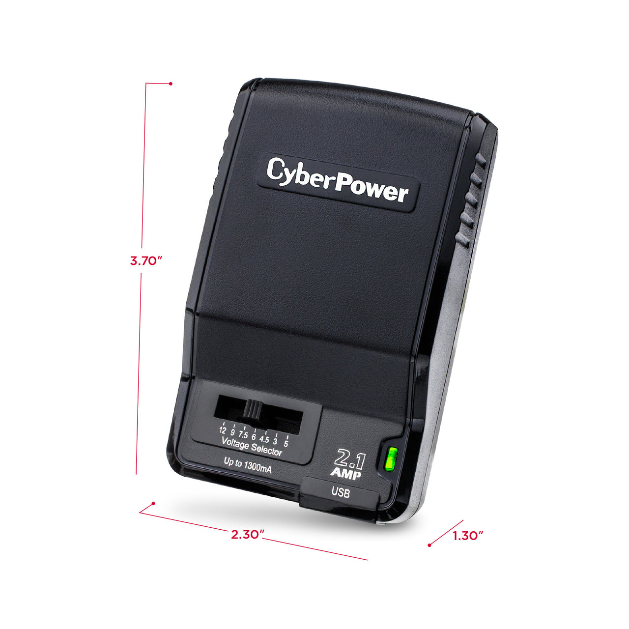 CyberPower CPUAC1U1300 - Universal Power Adapter, 1300mA, USB & Round-Pin Connectors, 7 Tips, Folding Plug
